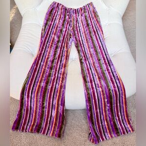 Girls' Multicolor Velvet Stripe Wide-Leg Pants - Purple